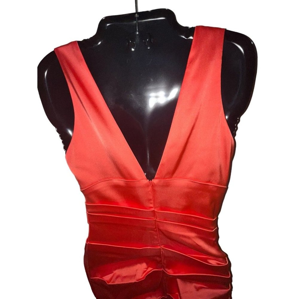 Sexy Cache Vintage Coral Dress 2 Layered Shinny Evening Party Bodycon Back Zip - Picture 8 of 11